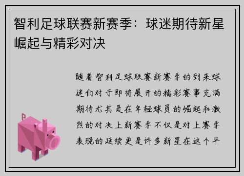 智利足球联赛新赛季：球迷期待新星崛起与精彩对决