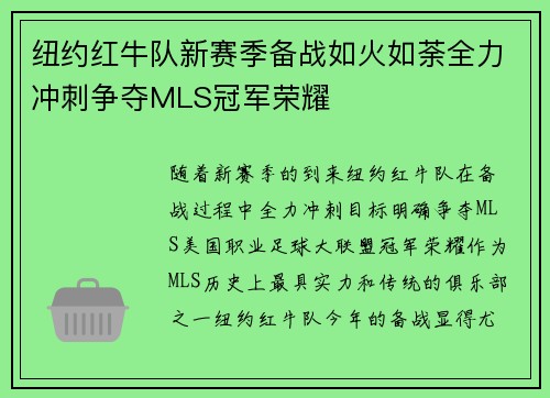 纽约红牛队新赛季备战如火如荼全力冲刺争夺MLS冠军荣耀 纽约红牛队新赛季备战如火如荼全力冲刺争夺MLS冠军荣耀
